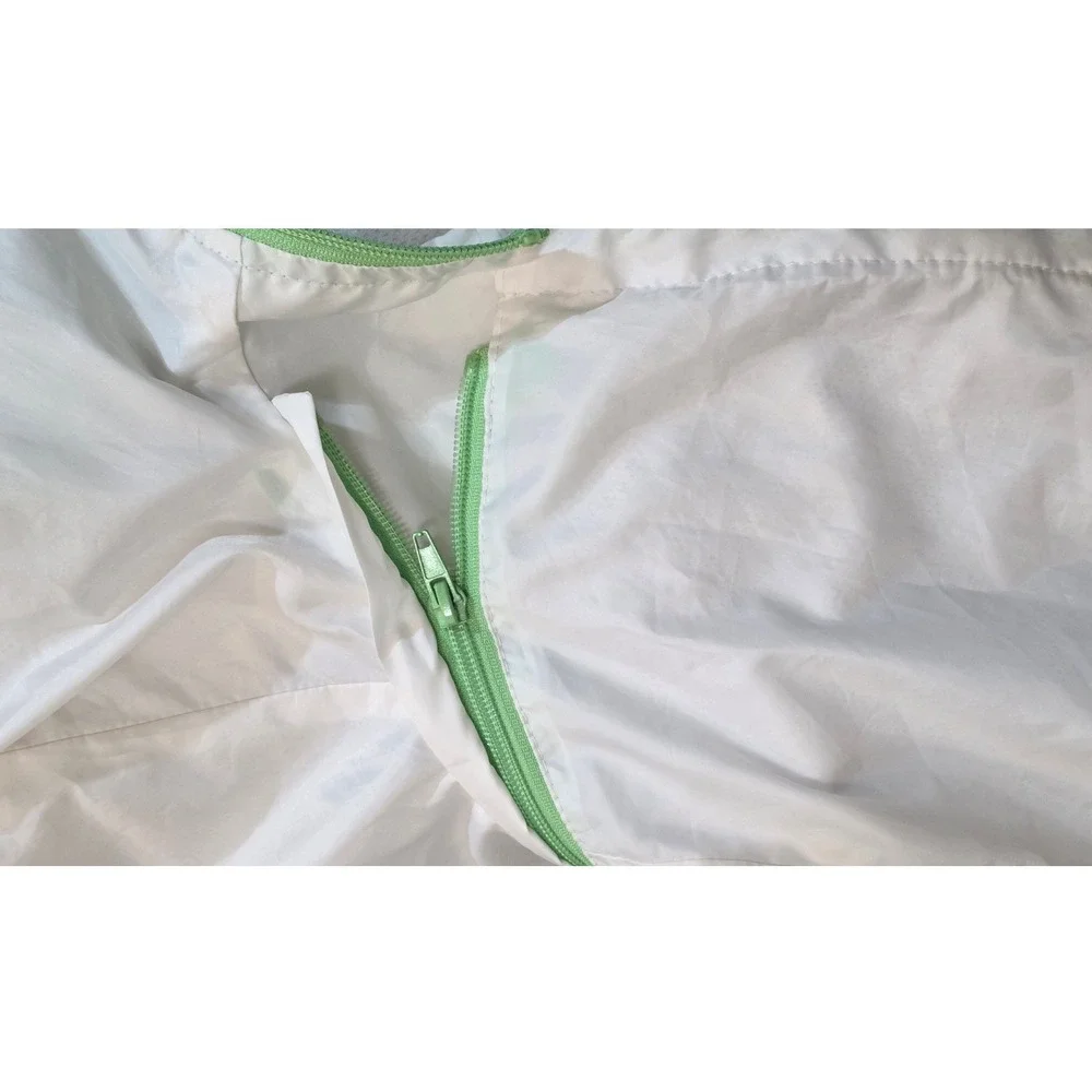 Totes Womens Windbreaker Jacket White Mint Green Zip Up Hooded Mesh Lined Size M